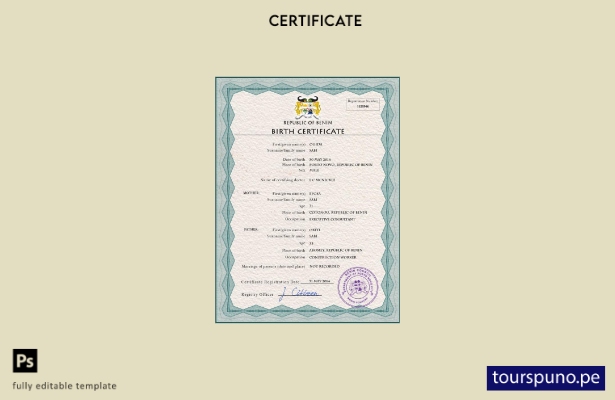listo para imprimir plantilla PSD de certificado de nacimiento de registro civ 6